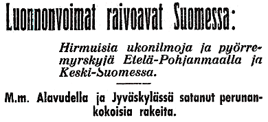 Otsikko Aamulehdess 1.8.1934