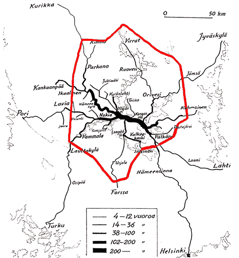 Linja-autoreitit 1932